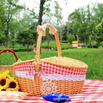 Простые милые плетеные корзины для хранения с ручкой для переноски, корзина для пикника с крышкой, корзина для фруктов и еды, аксессуары для организации дома 2024