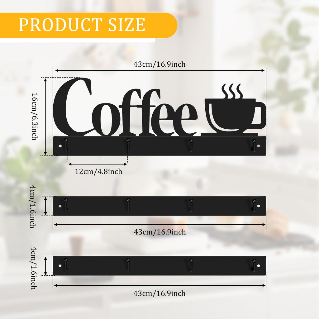 Металлический держатель для кофейных кружек, настенная вешалка для чайных чашек, декоративная настенная подставка для кружек с 12 крючками, не ржавеющая, для кофейного бара, кухни, новый