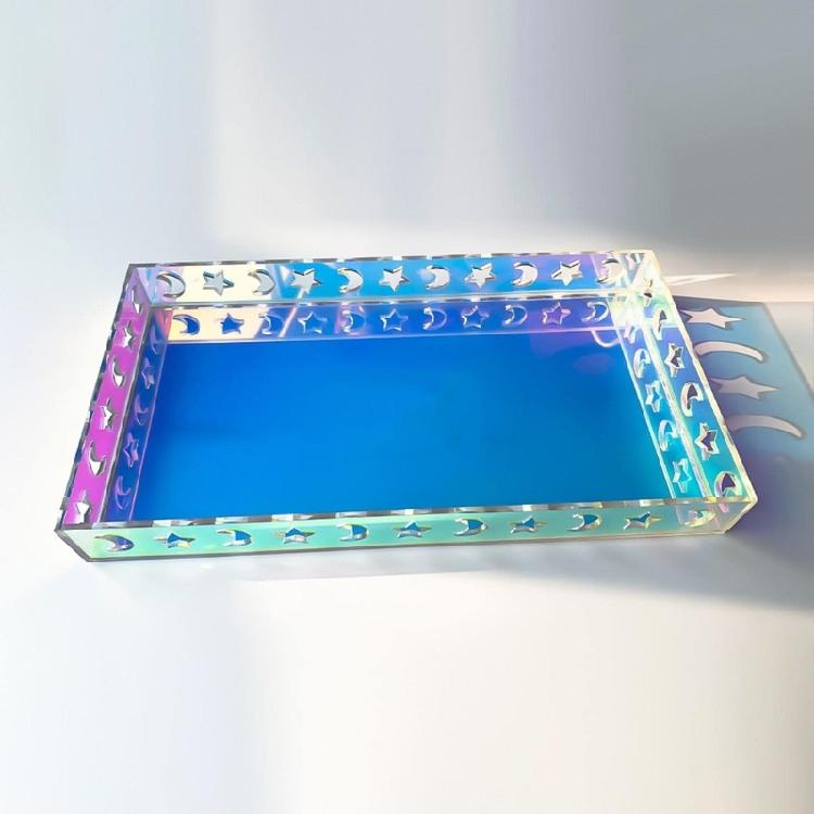 Acrylic Rectangle Decorative Tray Jewelry Perfume Makeup Storage Organizer Rainbow Color Serving Tray Bathroom Accessory