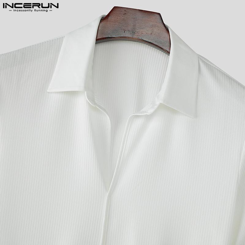INCERUN Мужские футболки с лацканами, коротким рукавом, повседневные, приталенные, в рубчик