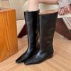 Модная осенне-зимняя однотонная обувь 2024 года, горячая распродажа, женская обувь на плоской подошве с острым носком, женские сапоги до колена, женские ботильоны
