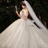 Свадебное платье летнее новое для невесты в французском стиле, со шлейфом, тяжелая промышленная текстура, покрывающая толстые руки