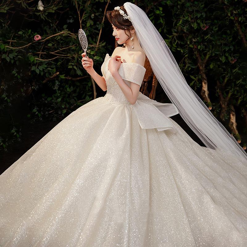 Свадебное платье летнее новое для невесты в французском стиле, со шлейфом, тяжелая промышленная текстура, покрывающая толстые руки