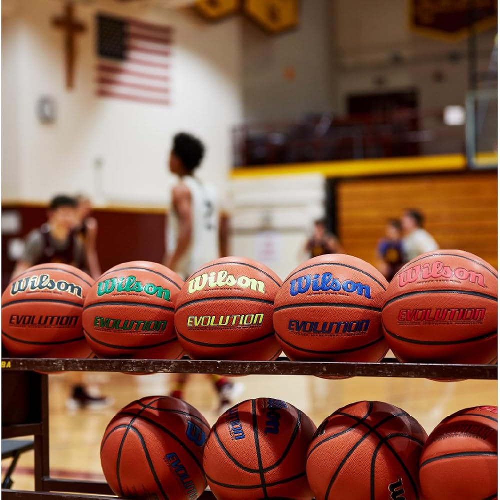 Wilson Evolution Game Basketball JBA Opt 6 - Official Size 7, Durable Rubber, Indoor/Outdoor Use