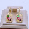 Multicolor Zircon Rectangular Drop Earrings for Women 2024 New Fashon Cubic Zirconia Earring Trendy Party Jewelry Accessories