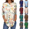 3/4 Length Sleeve Womens Tops Summer T-Shirts Floral Print V Neck Casual Basic Tee Button Shirts Tunic Tops