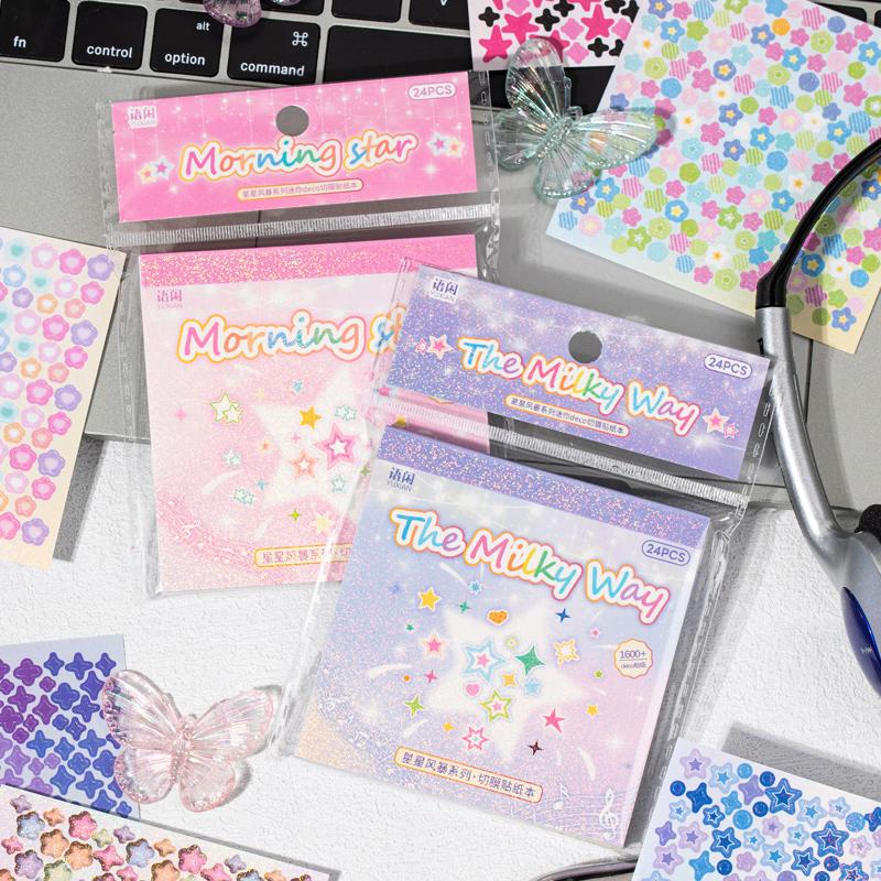 24Pcs/book Cute Die-cut Flash Decorative Stickers Book DIY Scrapbook Phone Case Decoration Collage Material Aesthetic Stationery