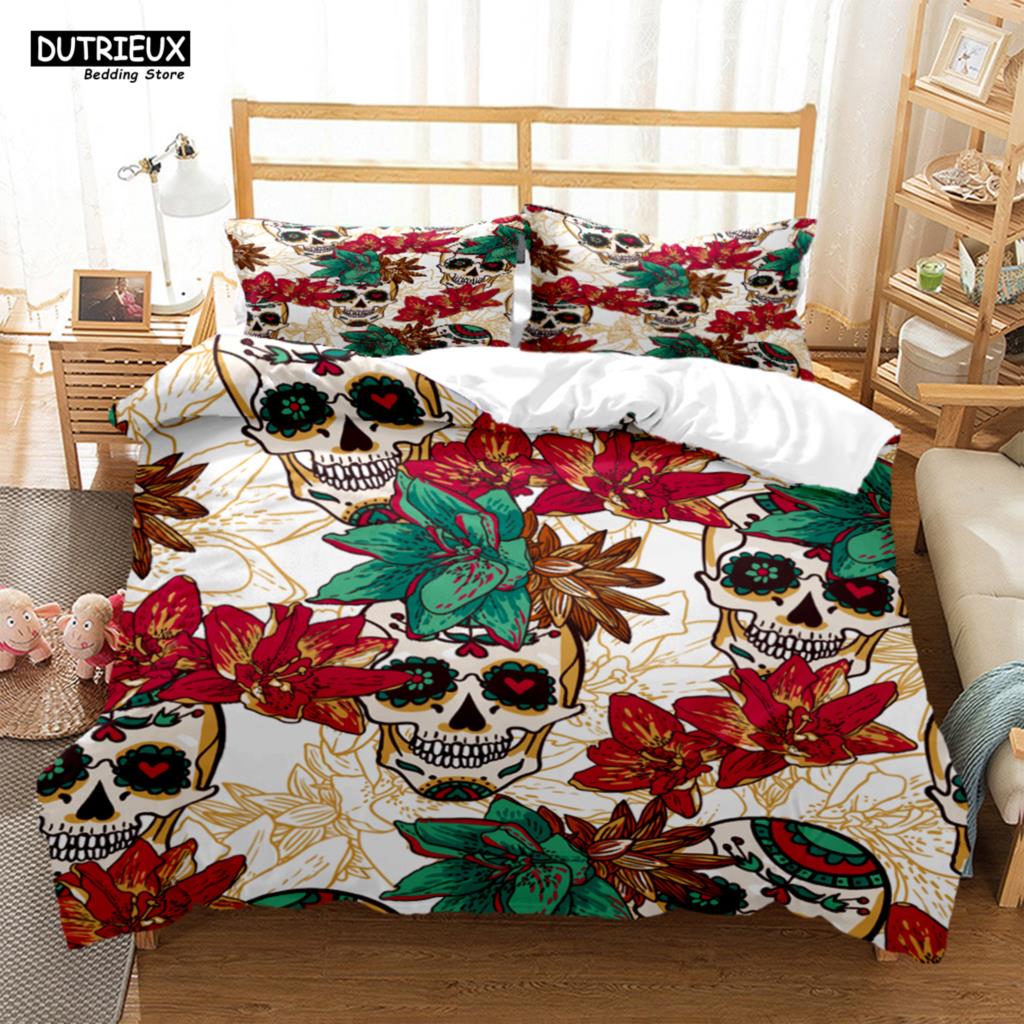Mysterious Colored Skeleton Bedding Set, Skeleton Duvet Cover Set, Soft Comfortable Breathable Duvet Cover, Bedroom Guest Room