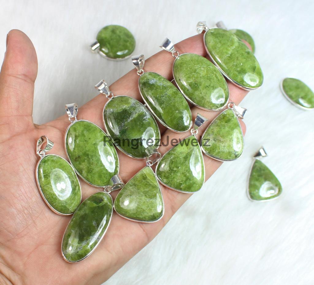 Green Vassonite Gemstone Pendant Healing Crystal Pendant Sterling Silver Pendant Boho Pendant Jewelry Vassonite Pendant Necklace