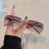 Vintage Rimless Cut Edge Sunglasses Luxury Golden Leopard Frame Uv400 Fashion Designer Shades
