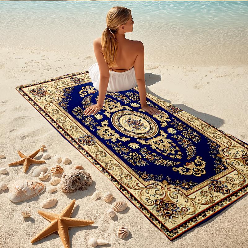 1Pc Elegant Blue Floral Beach Towel, Quick Dry, Multi-Use for Beach Pool Gym Yoga Home Travel, Christmas, Halloween, Xmas Gift S929588