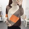 Women's Half Turtleneck Sweater Fall Winter Loose Knit Sweater Top Color-blocked Pullover Knit Jumper Outerwear