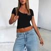Women's Spring Sexy Spice Short Sleeve Fashion New Square Neck Slim Dew Neck T-shirt Short Tops