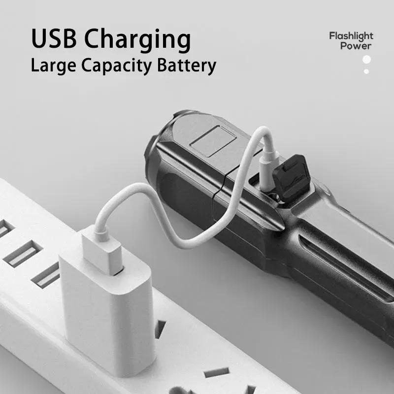 Портативный светодиодный фонарик ABS мощный фокусирующийся фонарик USB перезаряжаемый уличный домашний мощный прожектор водонепроницаемый