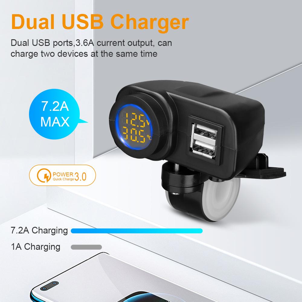 Extractme 36 В Двойной USB-зарядник для мотоцикла QC3.0 Быстрая зарядка Вольтметр Термометр Цифровой дисплей Розетка для зарядки мобильного телефона