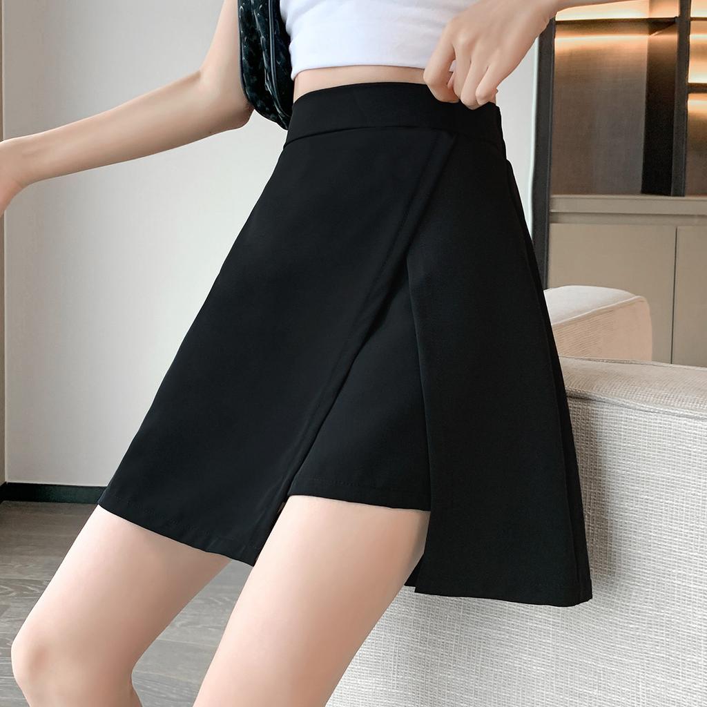 Black Short Skirt Women's Summer Split Chiffon Suit Half Skirt Pants High Waist Slim A-line Short Skirt
