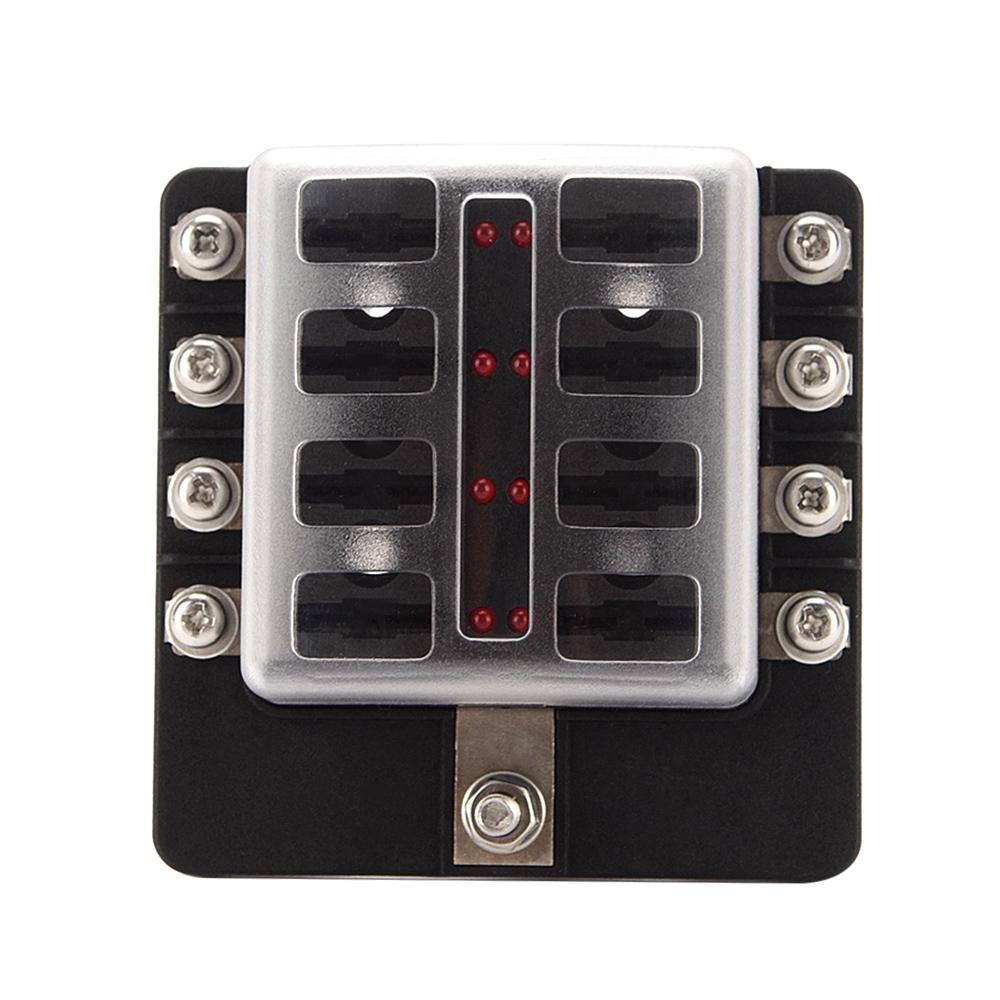 8 Way Blade Fuse Box Holder Fuse Blocks with LED Indicator 10Pcs Fuses 10Pcs Connector Terminals for Car Boat Marine
