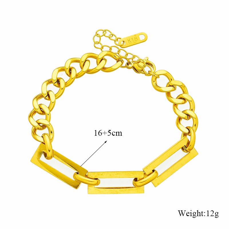 Stainless Steel Gold Color Geometric Chain Necklace Bracelet for Women Girl Jewelry Set