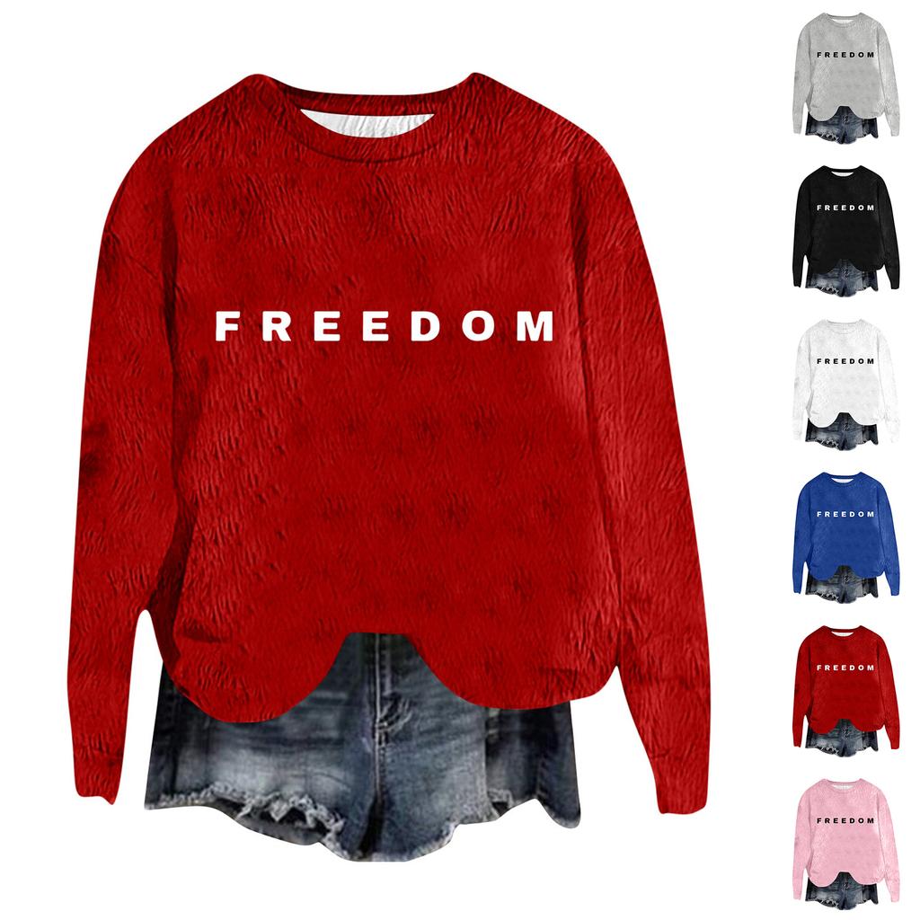 Women's Fashion Round Neck Pullover Top Long Sleeve Tee Printed Sweatshirt