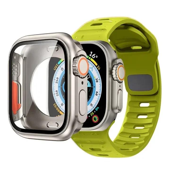 Силиконовый ремешок+чехол Для Apple Watch Чехол 44мм 45мм 41мм 40мм Защитные пленки на экран Сменить на Ultra Для iWatch Серии 8 7 SE 6 5 3