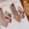 Hollow Purple Zircon Flower Drop Earrings for Women Gold Color Vintage Jewelry Ethnic Wedding Accessories