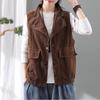 Women's Cardigan Vest Double Corduroy Cardigan Vest Jacket Autumn Winter Lapel Vest Top Vintage