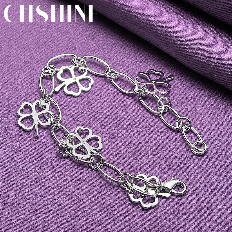 CHSHINE 925 Sterling Silver Four Leaf Flower Pendant Bracelet Fashion Charm Wedding Party For Women Jewelry