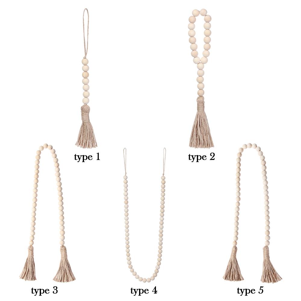 DIY Home Decor Ornament Farmhouse With Jute Rustic Tassels String Wall Hanging Wood Bead Garland