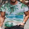 Beach Coconut Tree Pattern 3D Printed Men's Short Sleeved T-shirt Quick Drying Fashion Round Neck Summer Leisure Beach and Sports