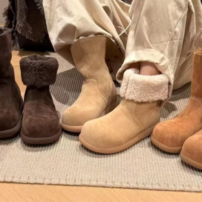 Cowhide Version Snow Boots Women's Winter New Two Wear Piled Thickened Cotton Shoes Fluffy Shoes Short Boots
