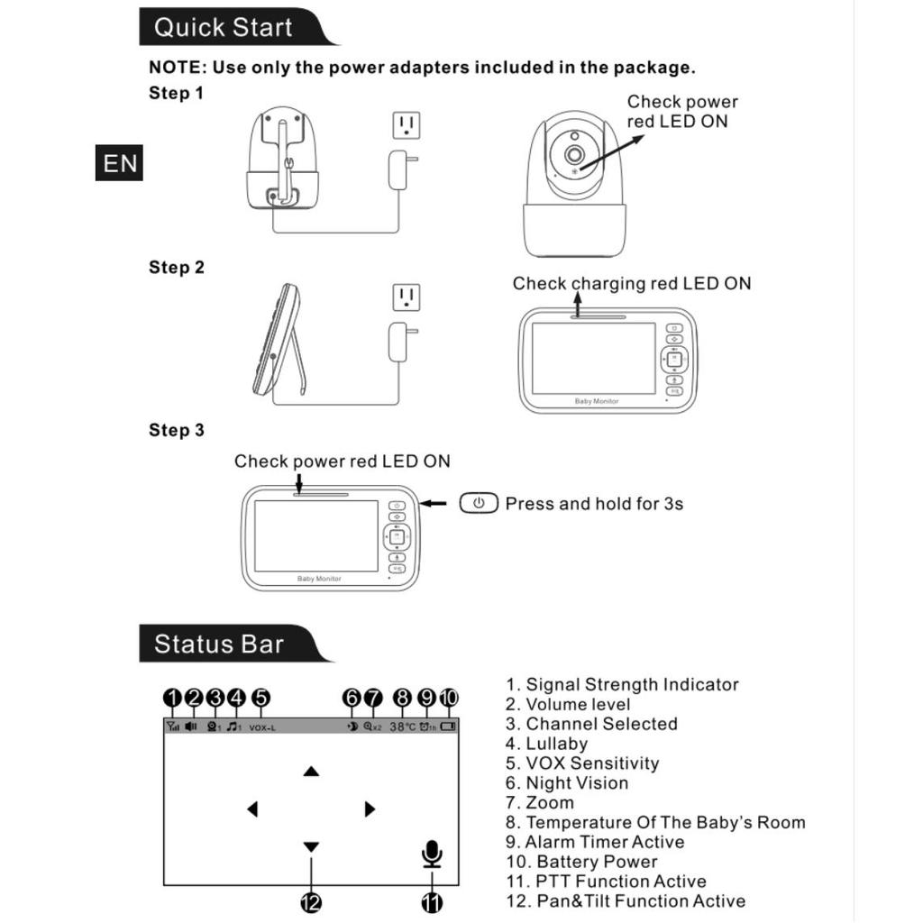 SM651 Радионяня 5 дюймов, ЖК-монитор с функцией панорамирования, наклона и масштабирования, видеоняня с камерой и аудио, режим ночного видения, двусторонний разговор, температура, колыбельныеA