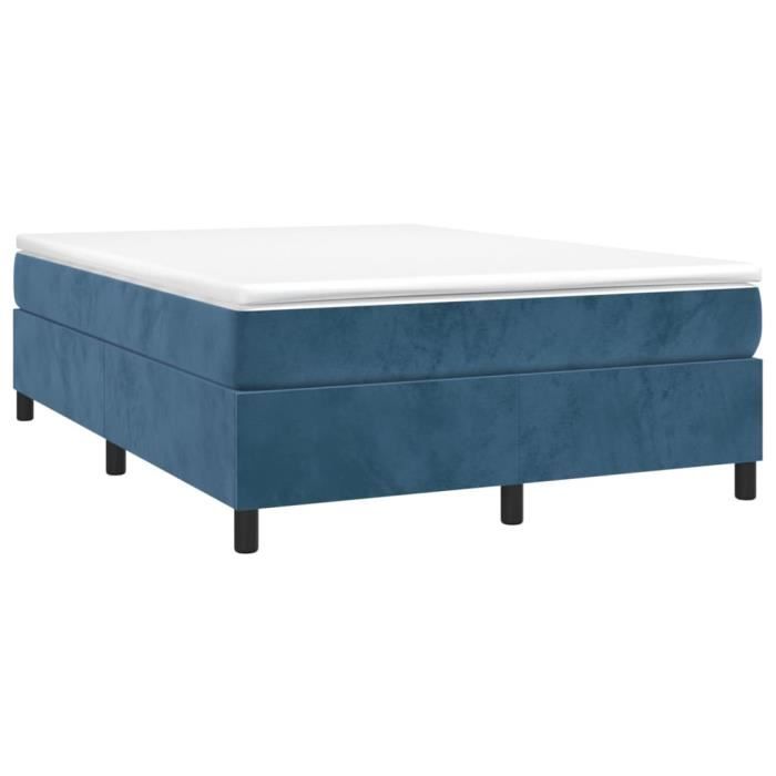3144679 vidaXL Lit à sommier tapissier et matelas Bleu foncé 140x190cm Velours