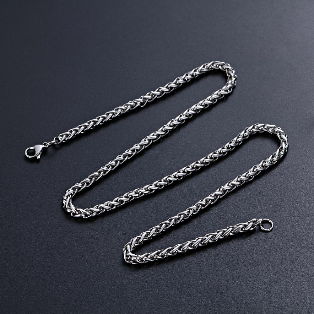 Silver Color Cool Punk Gothic Heavy Link Stainless Steel Necklace Metal Collar Braided Wheat Chain