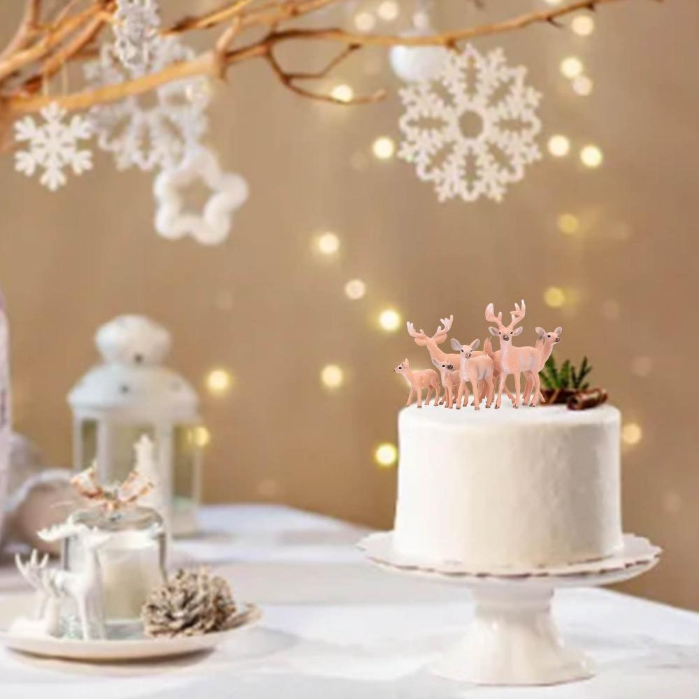 6pcs Small Deer Cake Topper Lifelike Woodland Animal Figurines Christmas Scene