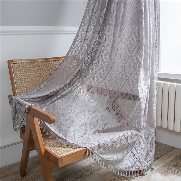 Романтические шторы Бежевые вязаные крючком Полупрозрачные американские деревенские выдолбленные гостиные Балкон Спальня Украшение эркера Художественный стиль