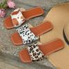Сандалии на плоской подошве для девочек больших размеров, летние 2024 г., новые тапочки на плоской подошве с квадратной пряжкой и леопардовым принтом, 43 ярда
