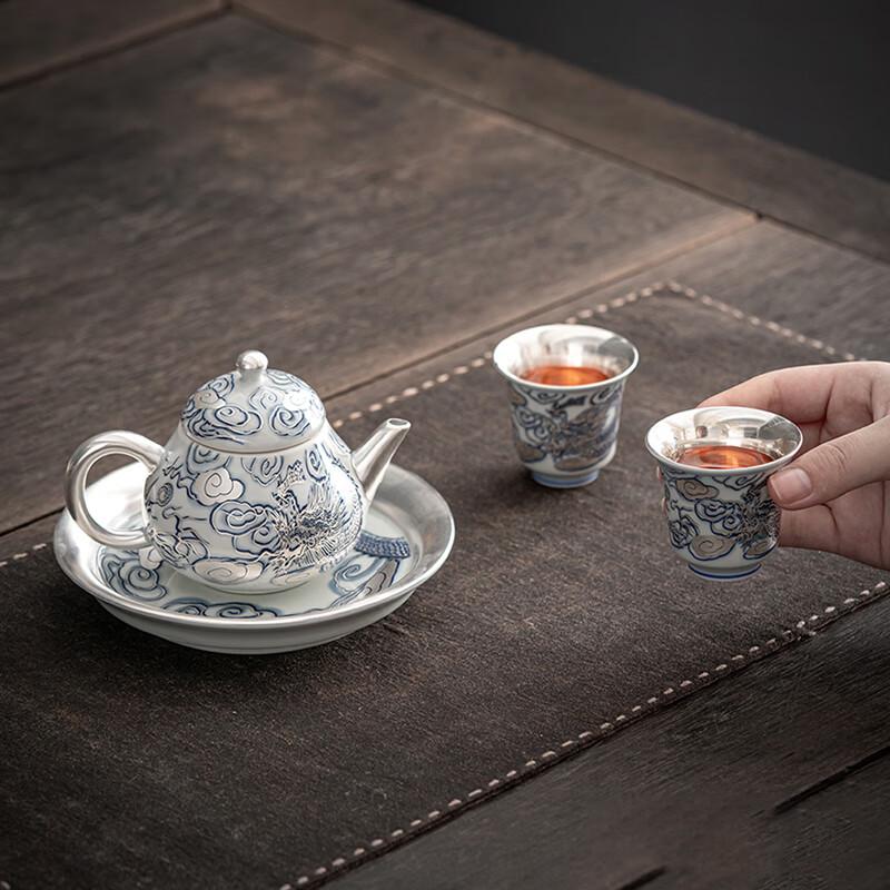 Su's Ceramic Dragon Gilded Silver Kung Fu Teacup