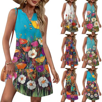 Женское модное платье-жилет с градиентным принтом, V-образным вырезом, на пуговицах, с карманом, для пляжного отдыха, летнее