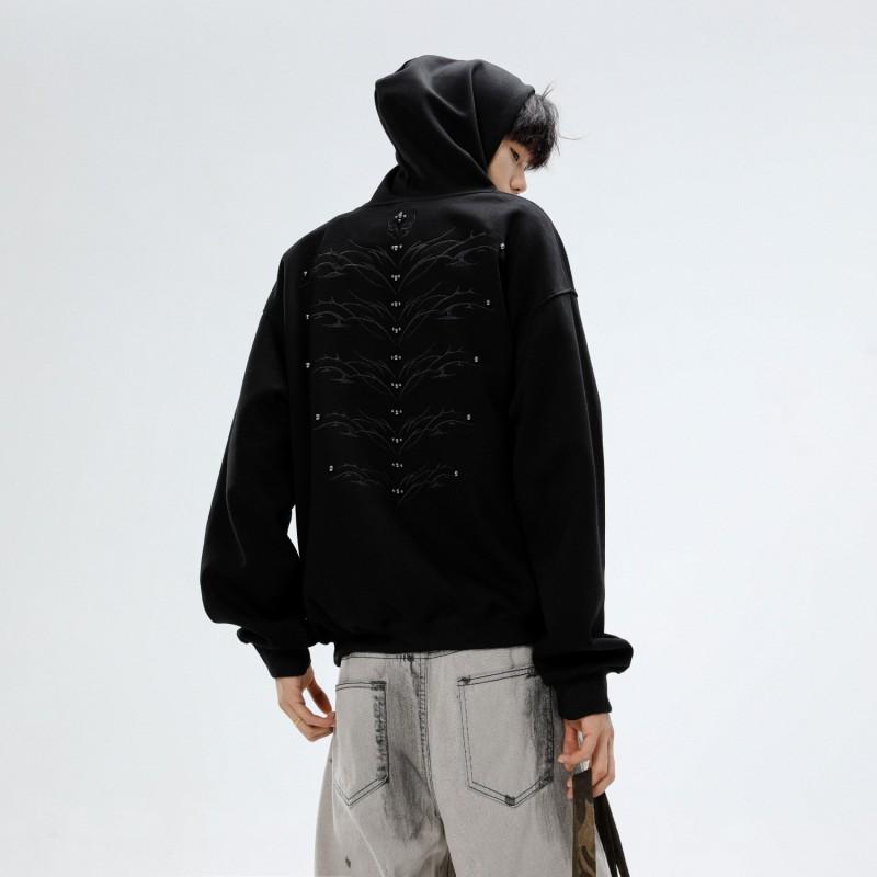 Unisex Oversized Hoodie With Vintage Spine Embroidery Cleanfit Style 300g Heavyweight Cotton Blend Pullover Fall