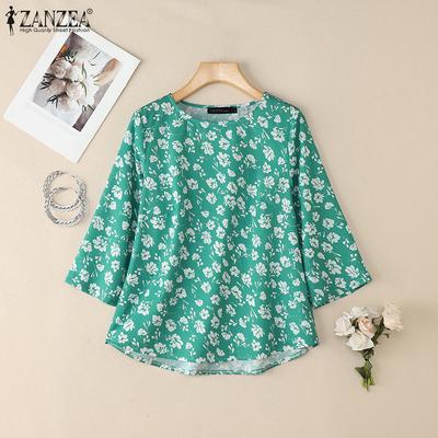 Женская повседневная блузка с круглым вырезом и рукавом 3/4 с принтом