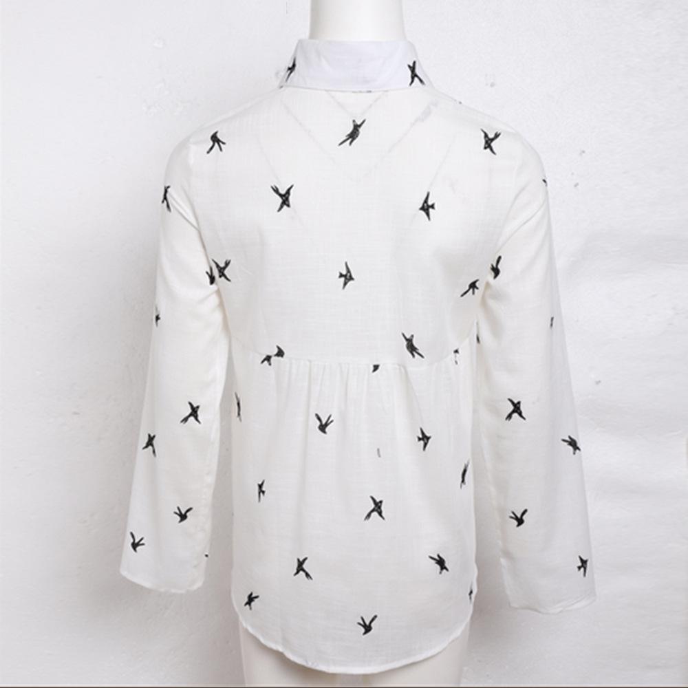 Весенне-осенние женские хлопковые льняные топы, рубашка на пуговицах с лацканами, большие размеры, свободные рубашки с длинными рукавами с принтом птиц