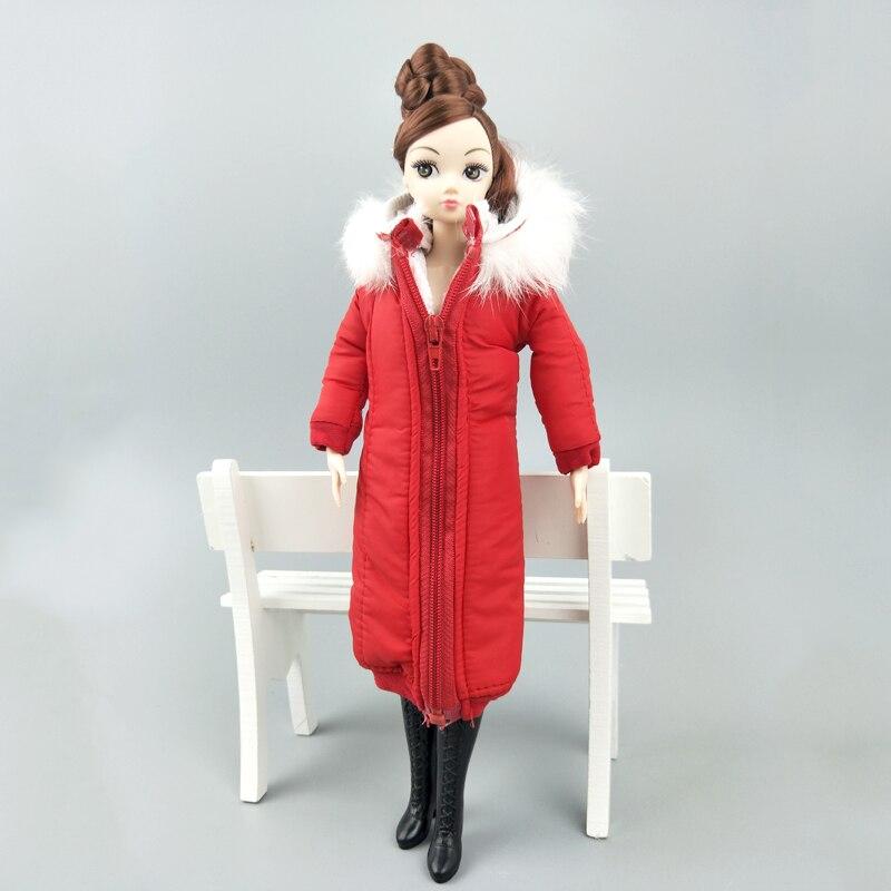 Красная зимняя одежда, длинное пальто для куклы Барби, наряды, парка для кукольного домика 1/6 BJD, куртка для кукол 1:6, аксессуары для детей, игрушки