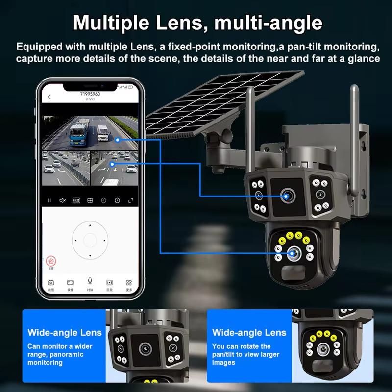 LS VISION 4K Dual Lens 4G SIM Solar Camera 8MP HD PTZ Auto Tracking Outdoor Security Surveillance Wireless WIFI Solar CCTV IP Cameras V380