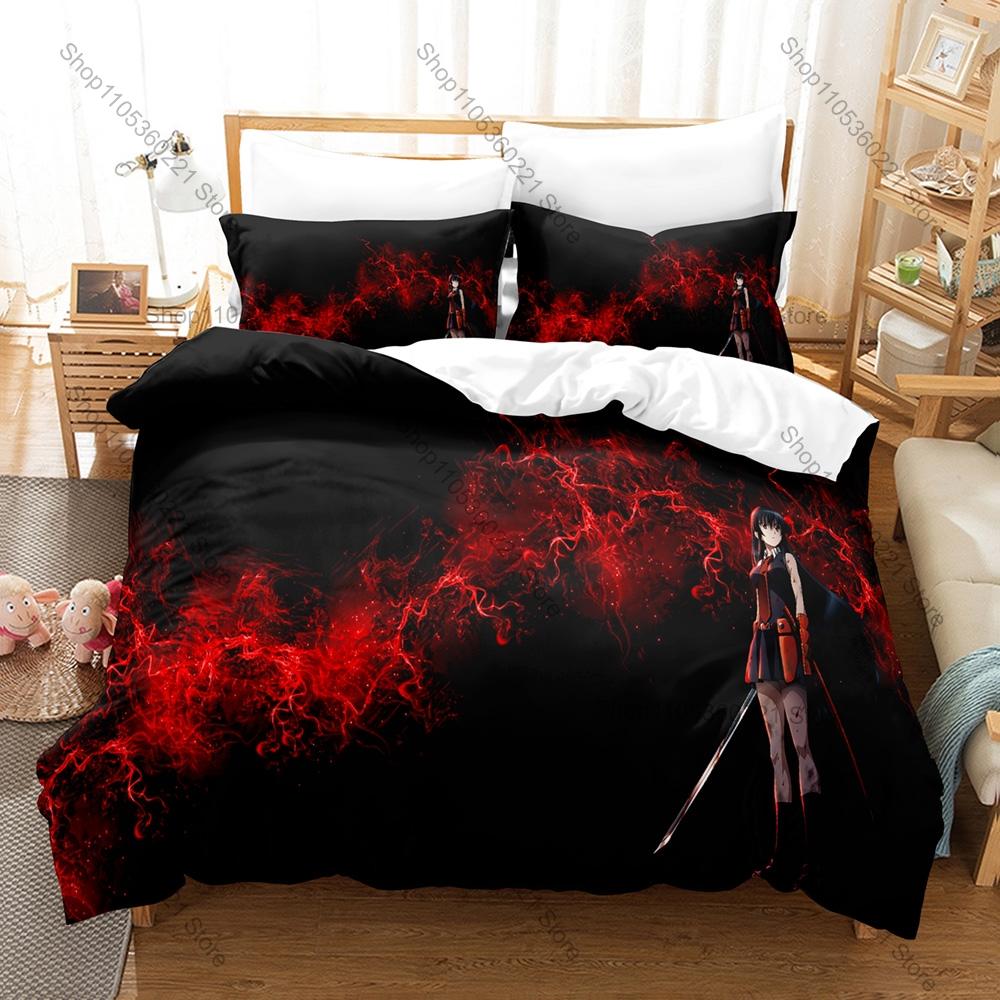 Akame Ga Kill! Kpop Bedding Set 3 Piece Duvet Cover Set 3D Printed Quilt Cover Pillowcase Soft Bed Set for Kid Adults Fans Gift