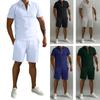 Plus Size Summer Men Suits Zip Lapel Short Sleeve T Shirt 2 Piece Set Casual Pocket Short Pants Sweatsuits Men's Sports Two Piece Sets