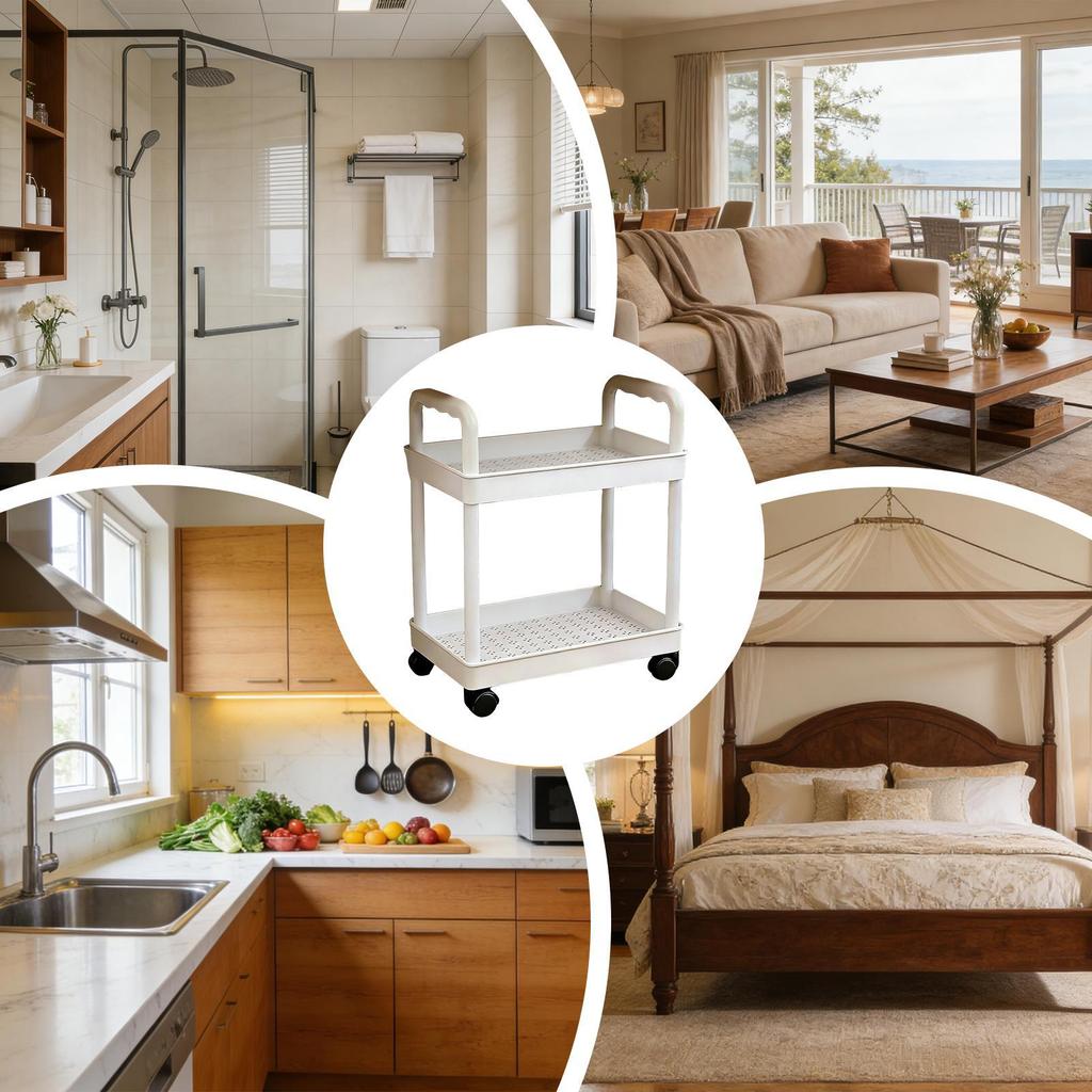 Тележка-стеллаж 2-ярусный шкаф Мобильная полка на колесах Сервировочная тележка для дома Кухни Ванной Кладовой Прачечной Гаража Рабочего места Общежития