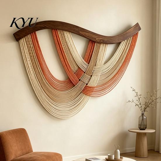Woven Wall Hanging Large Tapestry for Bedroom Living Room, Boho Cotton Wavy Texture Rope Gradient Art Decor, Home Handmade Decor