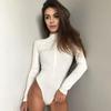 Women Fall Winter Base Shirt Solid Color Zipper Long Sleeve Bodysuit