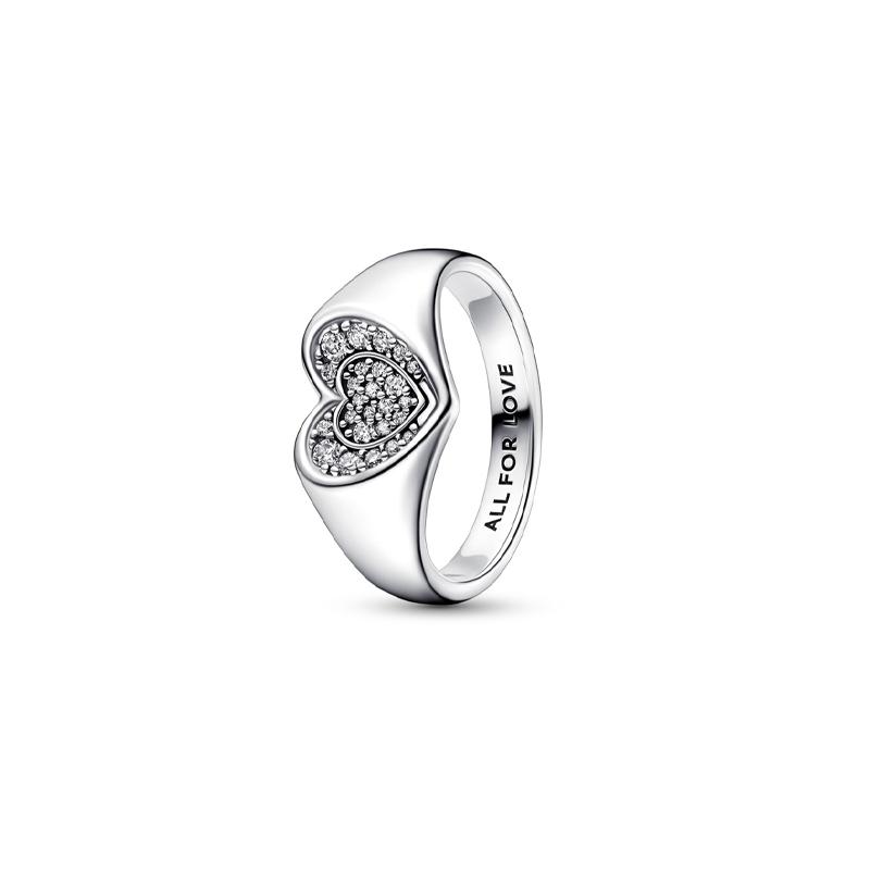 Pandora Heart shape zircon, silver ring women's silver 192491C0150