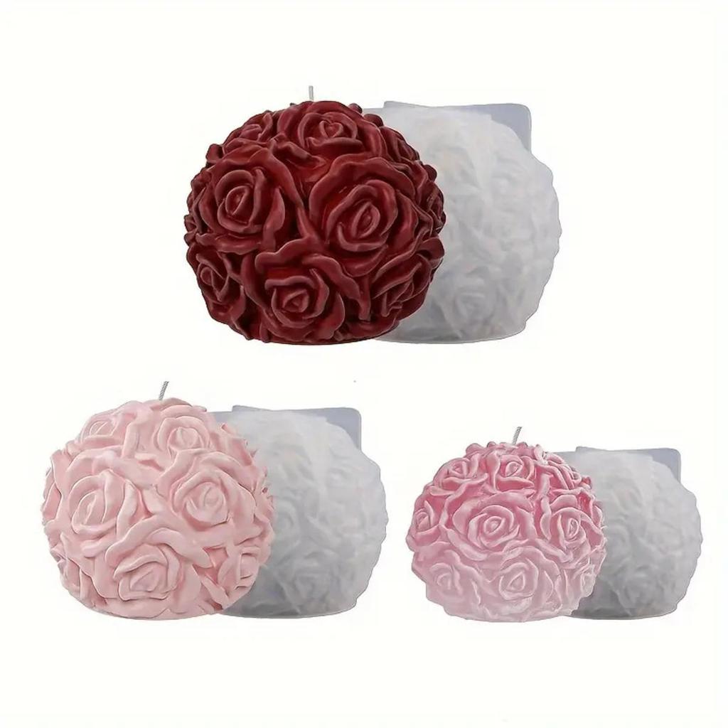 3D Rose Ball Candle Resin Silicone Mold Valentine's Day Casting Mold Creative Elegant Flower Candle Holder Suitable For DIY Can